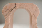 Top surface detail of Stine Stool 01 – polished Rosa Aurora marble